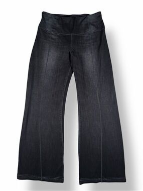 Lucy Indigo Flare Denim Jean Look Wide Leg Pull On Yoga Pants M